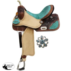 14", 15", 16" Double T Barrel Style Saddle with Teal Alligator Print Accents