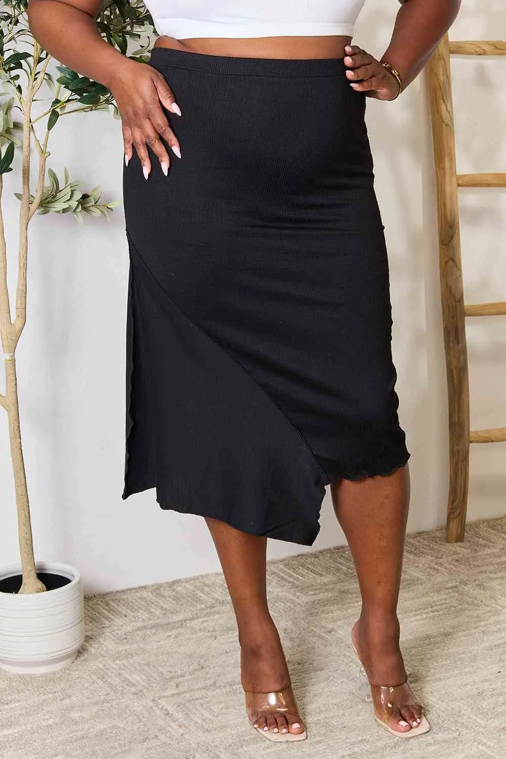 Black High Waist Midi Skirt