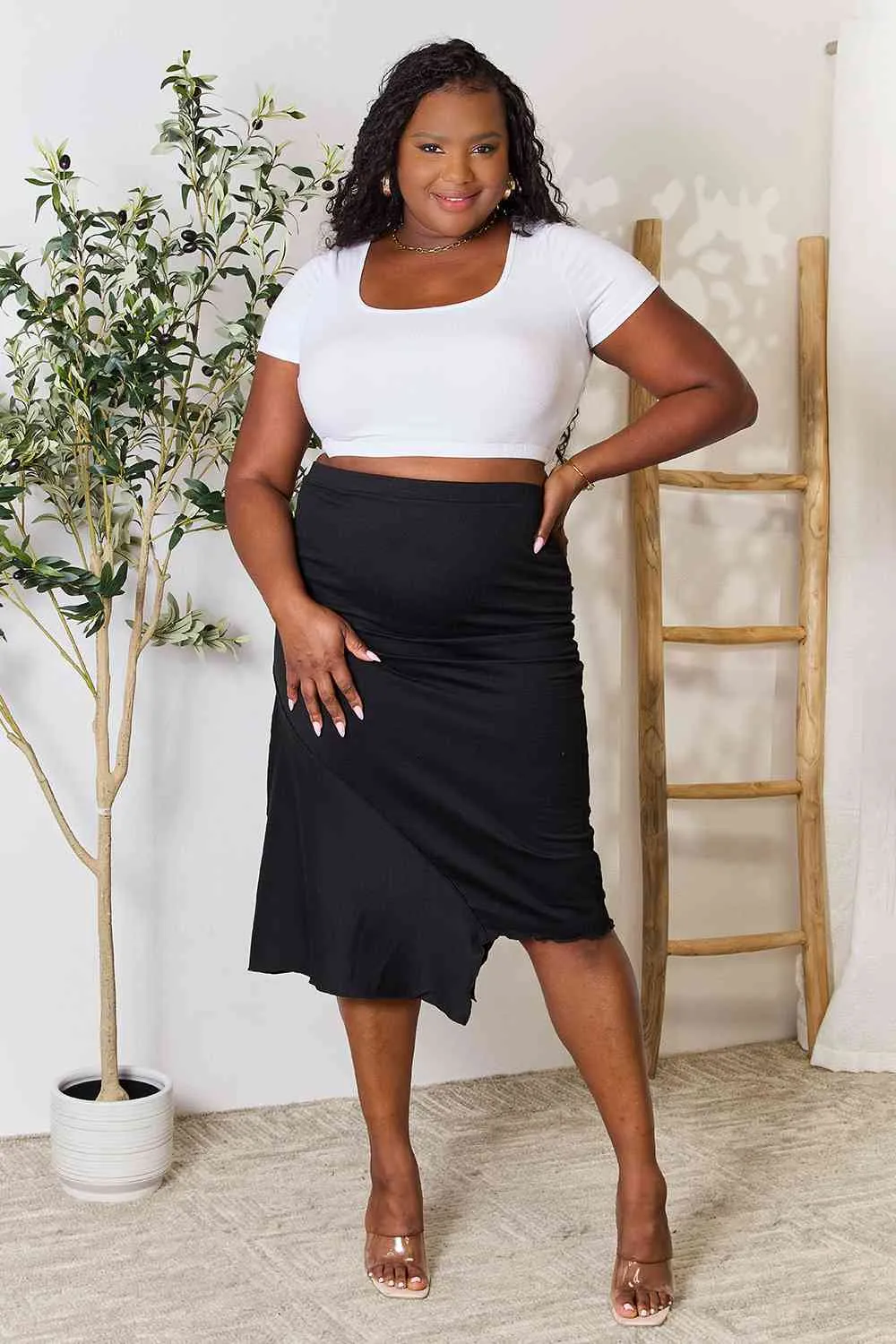 Black High Waist Midi Skirt