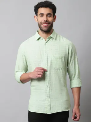 Cantabil Cotton Blend Checkered Light Green Full Sleeve Casual Shirt for Men with Pocket