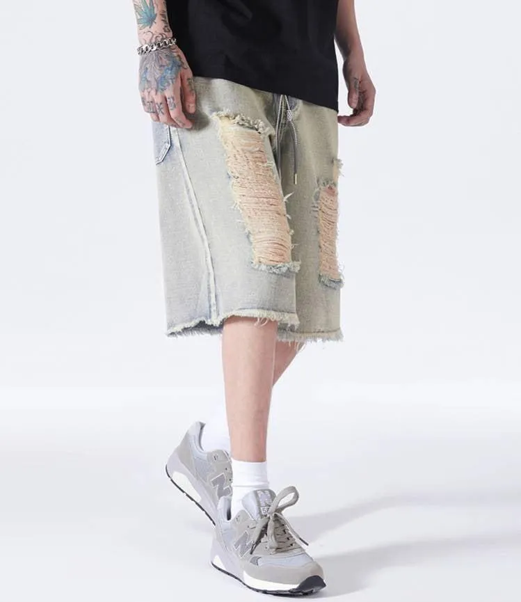 Distressed Light Wash Denim Shorts