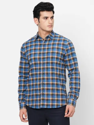 Men's Navy Cotton Regular Fit Checked Shirt