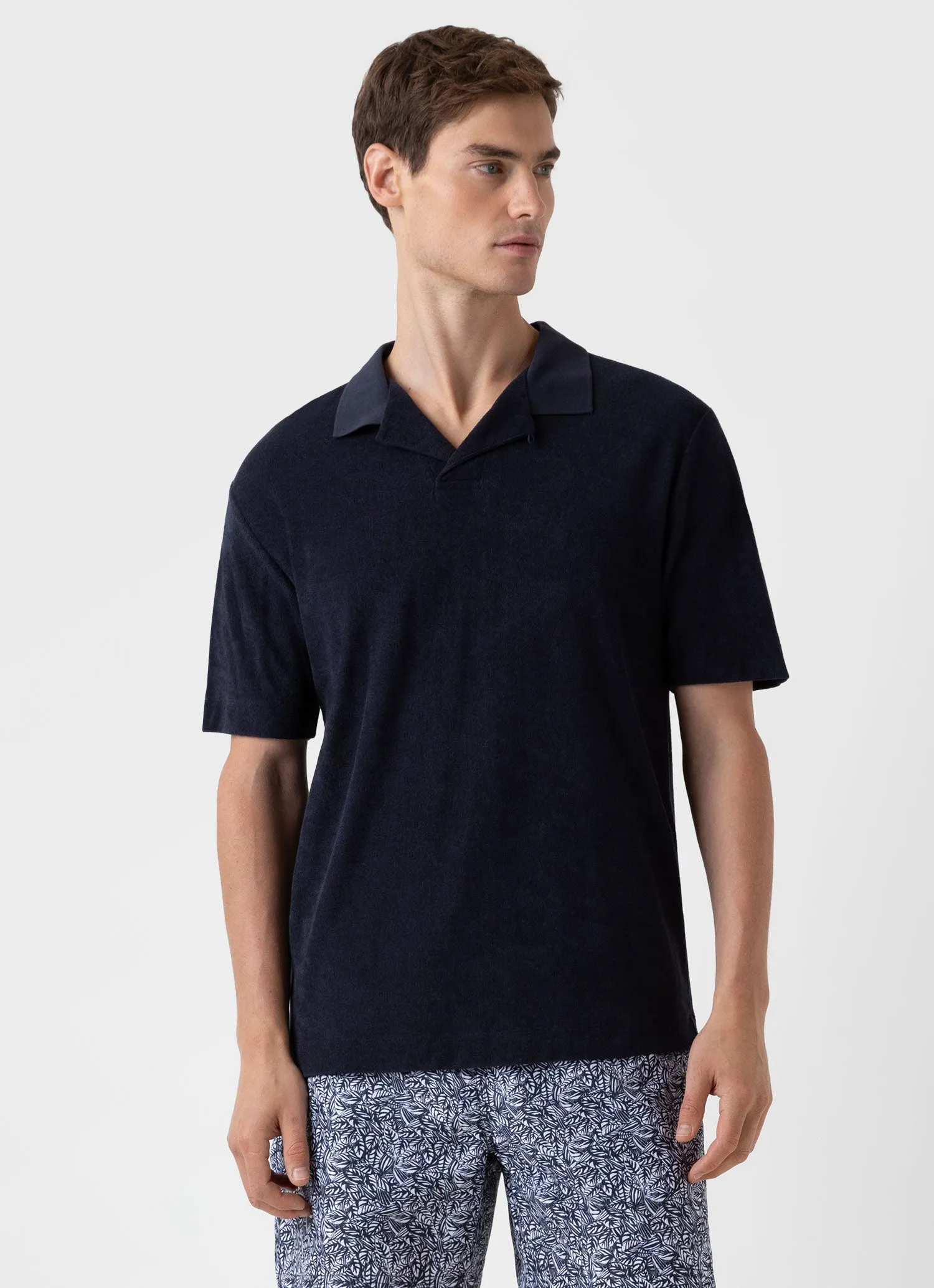 Men's Towelling Polo Shirt in Navy