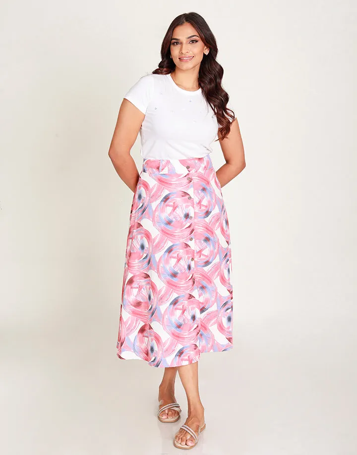 Printed Midi Skirt with Buttons