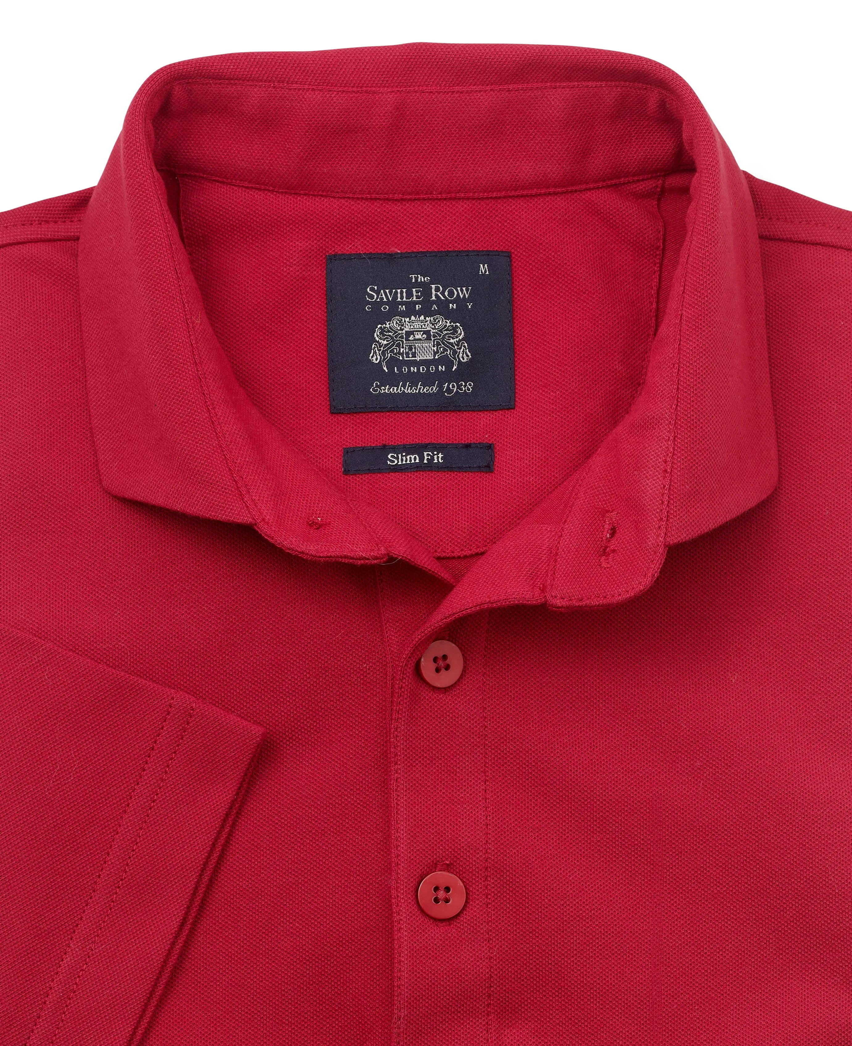 Red Cotton Pique Slim Fit Polo Shirt