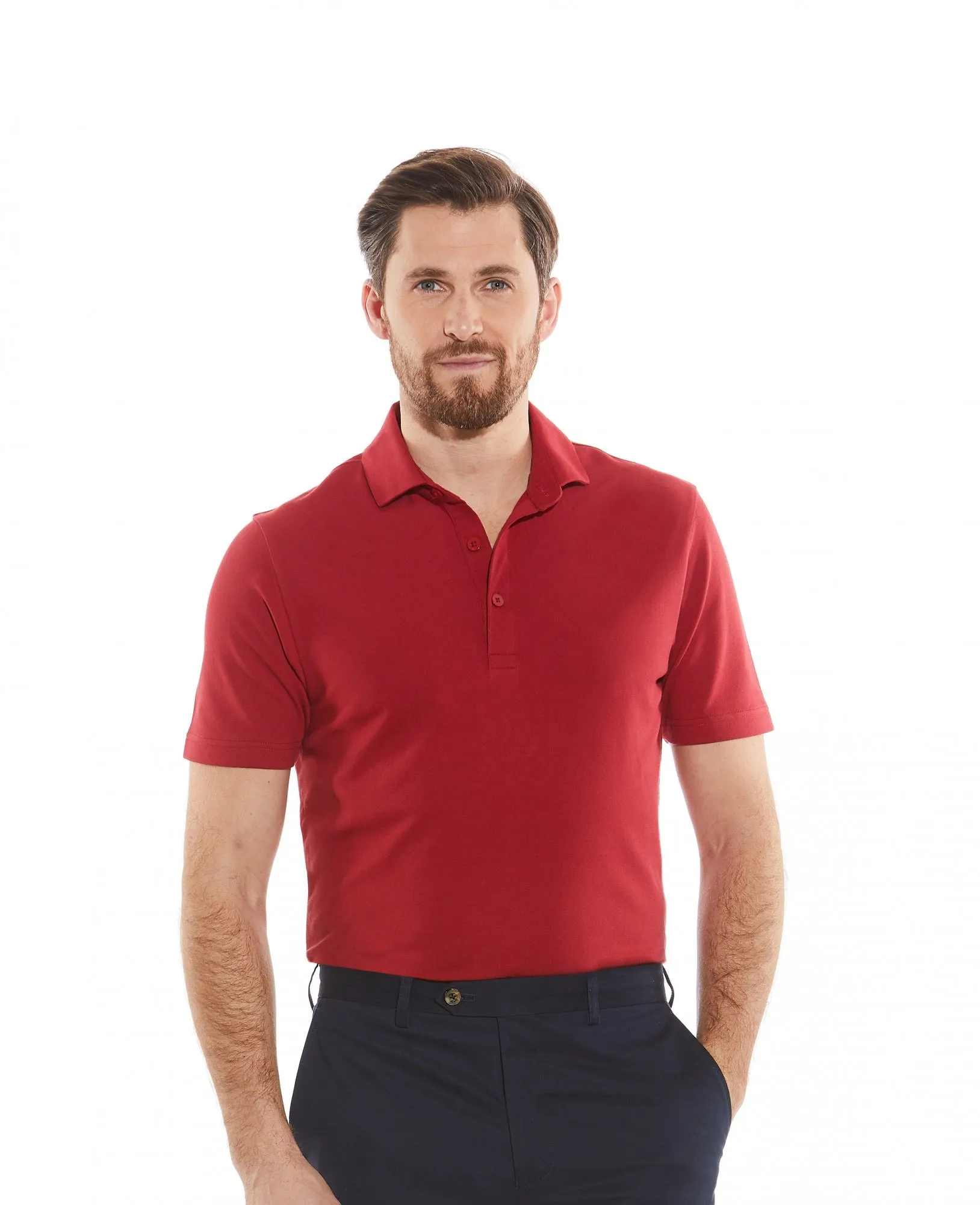 Red Cotton Pique Slim Fit Polo Shirt