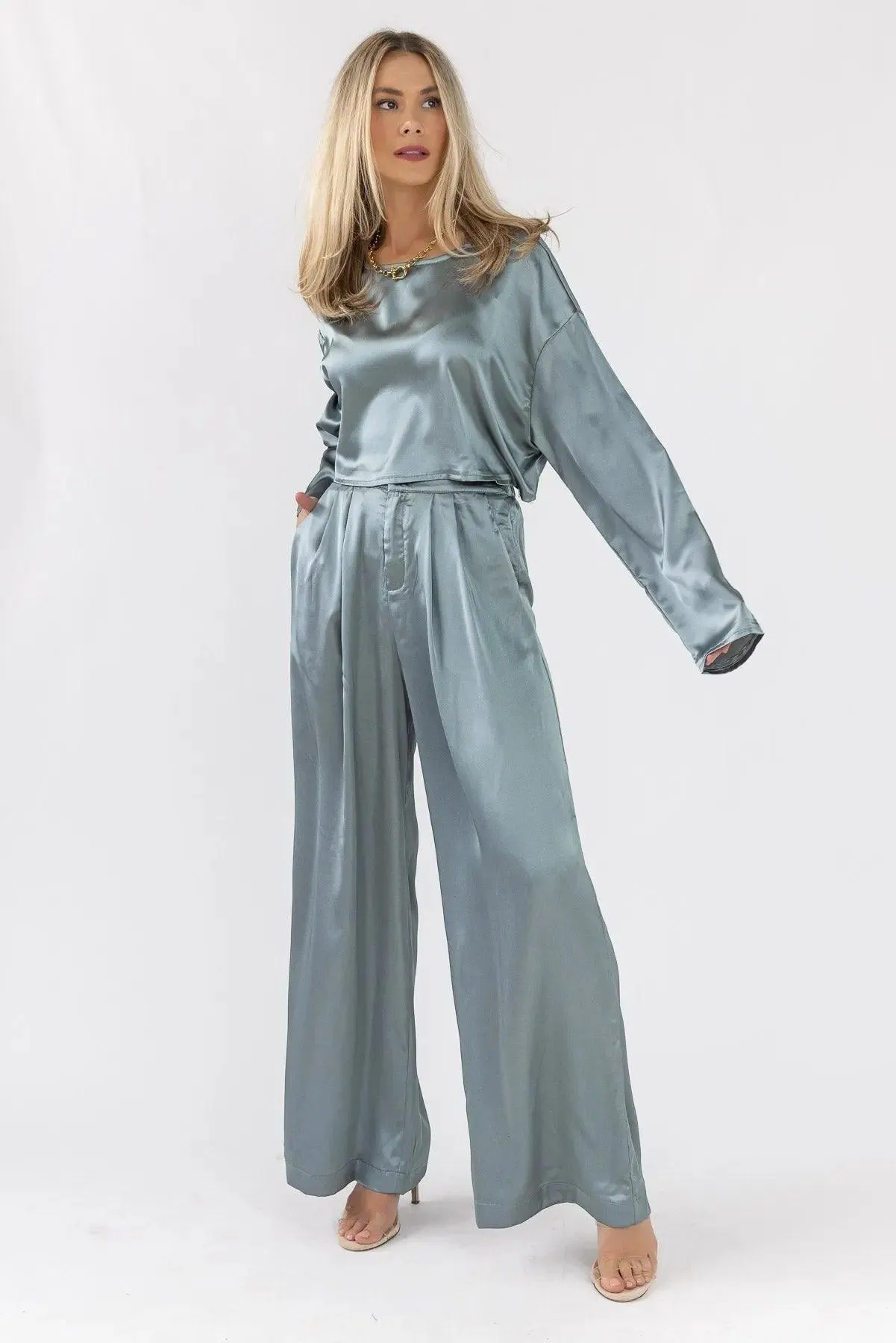 Satin Soiree Crop Top & Pant Set - Final Sale