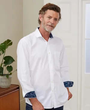 White Cotton Twill Classic Fit Casual Shirt